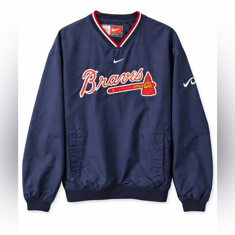 Nike Team Atlanta Braves Pullover Windbreaker Jacket Men’s M MLB Retro Navy